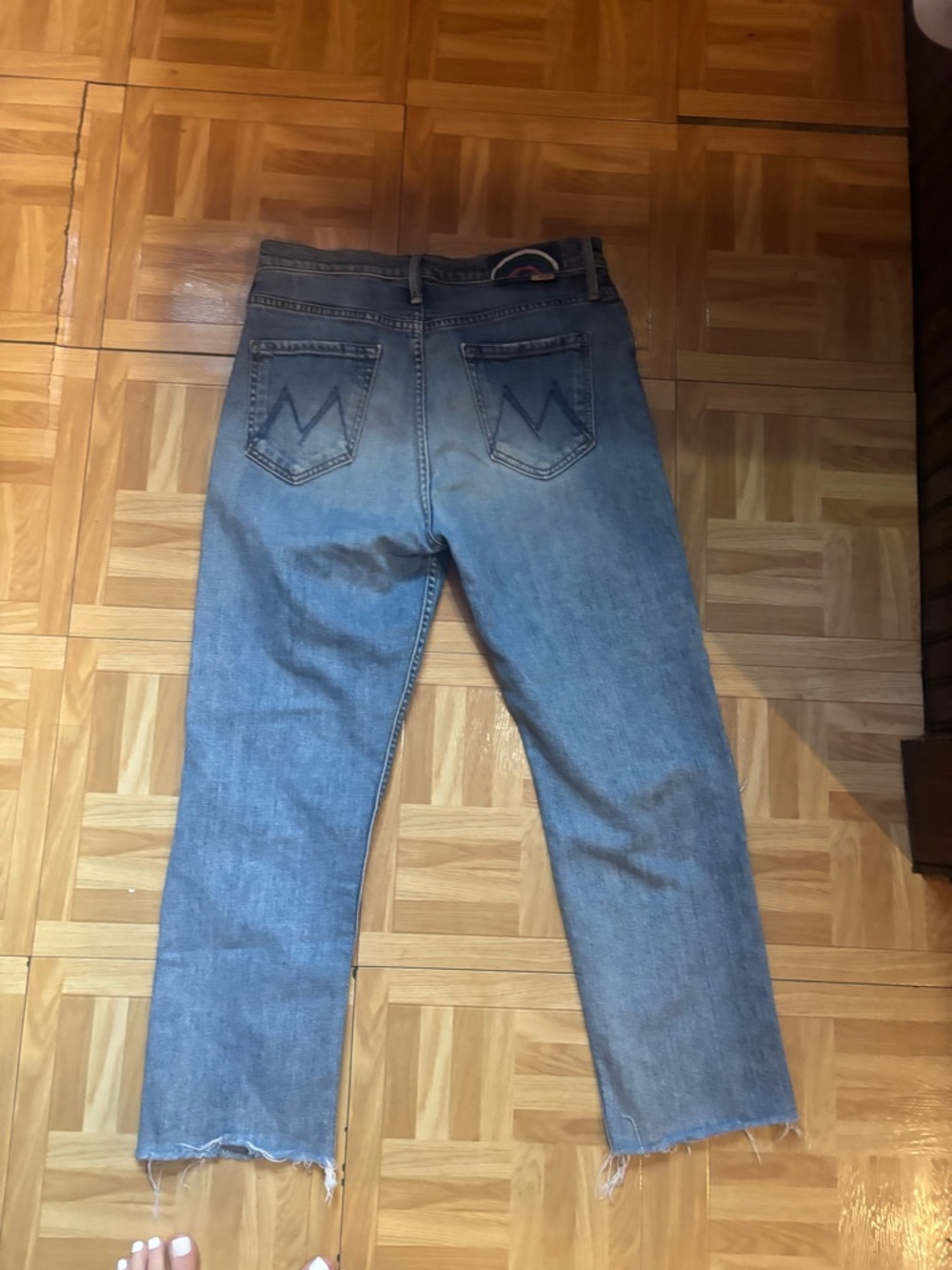 MOTHER High Rise Button-Fly Distressed Blue Jeans - Picture 2 of 4
